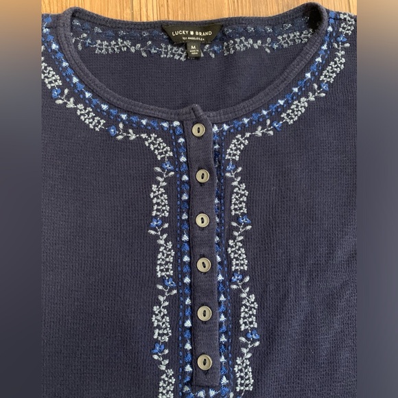 Lucky Brand blue long sleeve top with buttons and embroidery - Picture 2 of 5